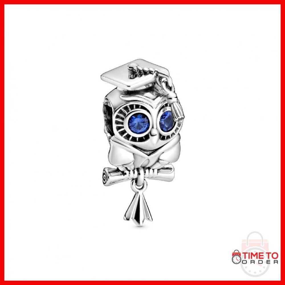 Sterling Silver Owl Graduation Charm with Crystal - 0.39 Inches